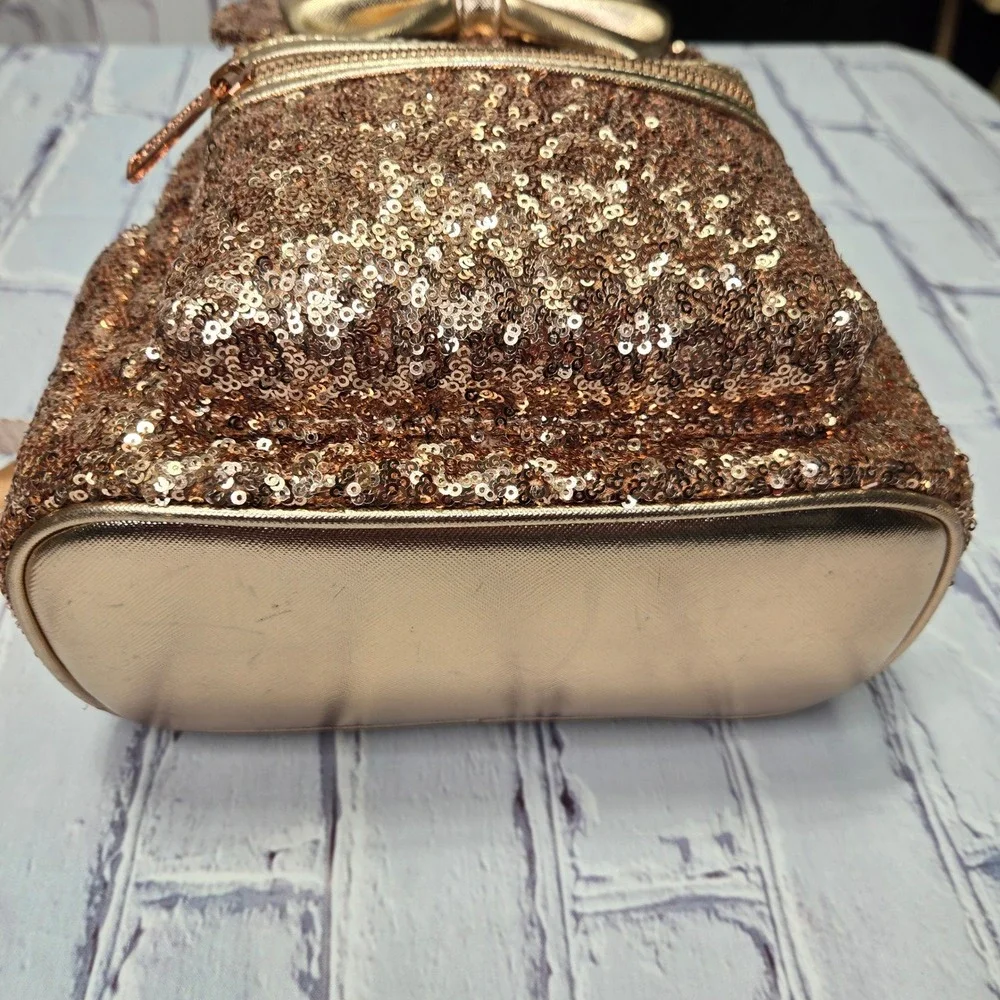 Loungefly Disney Parks Rose Gold Sequin Minnie Mouse Backpack Bow Ears Purse‎